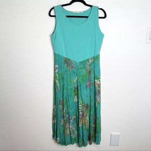 Soft Surroundings Dress Women Medium P Midi Maxi Tropical Green Floral B29